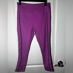 ZYIA Bright Purple Active High Rise Leggings Black Stripe Size 12 with Pockets